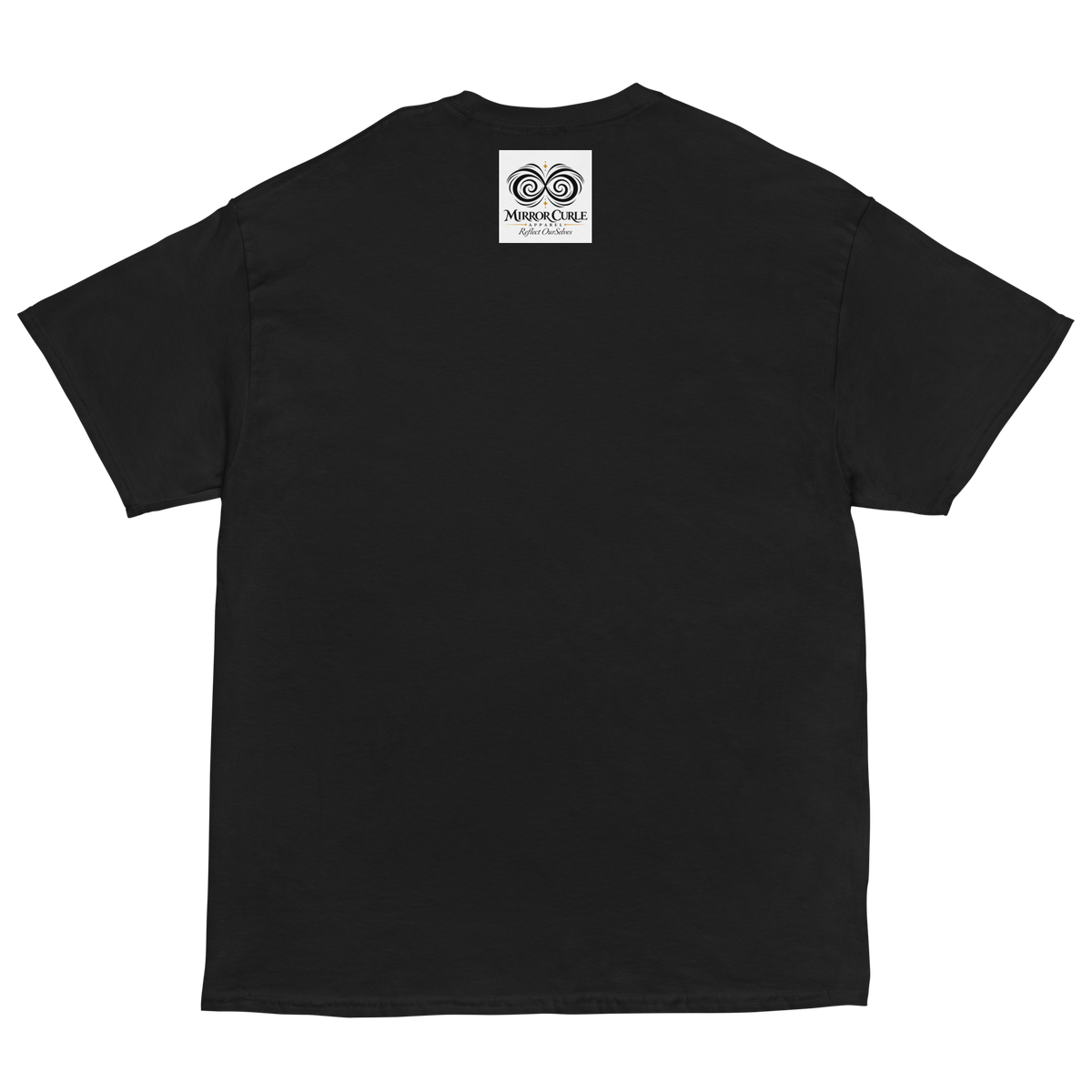 MADE IN BOONE T-shirt, Black, back view with the Mirror Curle Apparel mark below the collar.