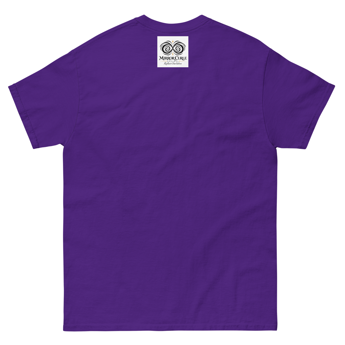 booneness is oneness T-shirt, Purple, back view with the Mirror Curle Apparel mark below the collar.