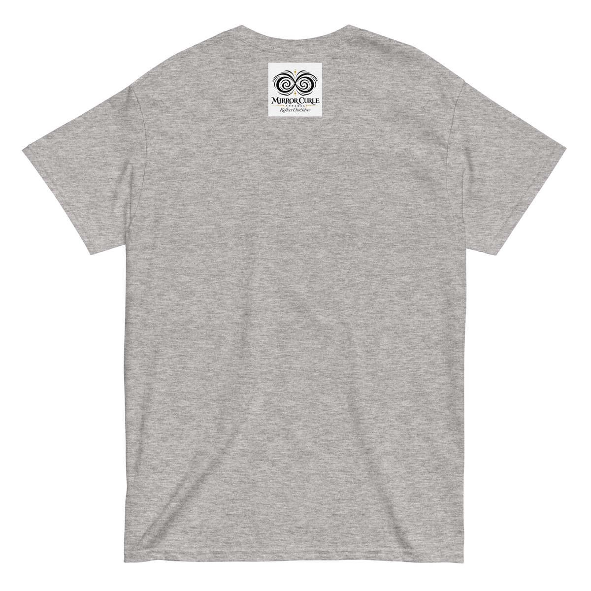 MADE IN BARBADOS T-shirt, Sport Grey, back view with the Mirror Curle Apparel mark below the collar.