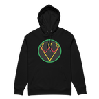 O 💛 W hoodie, Black, front view.