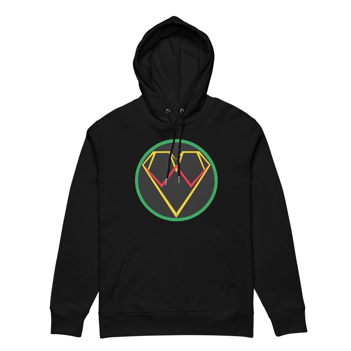 O <3 W hoodie, Black, front view.