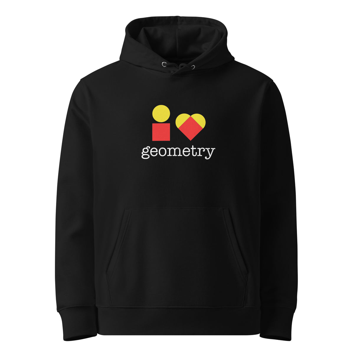 i ❤️ geometry hoodie, Black, front view.