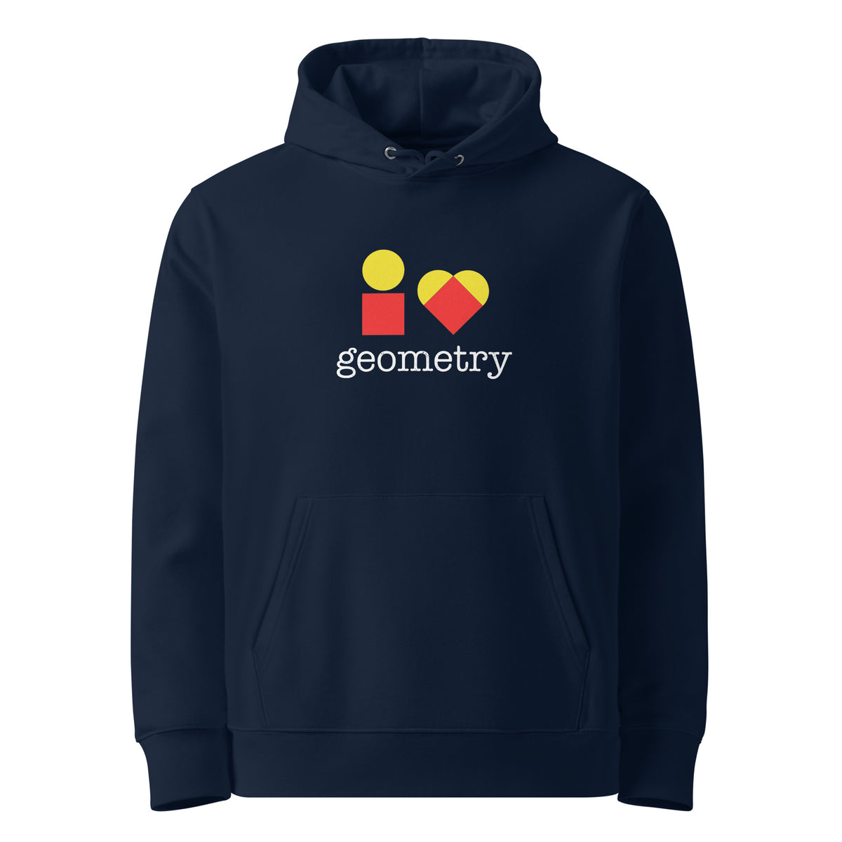 i ❤️ geometry hoodie, French Navy, front view.