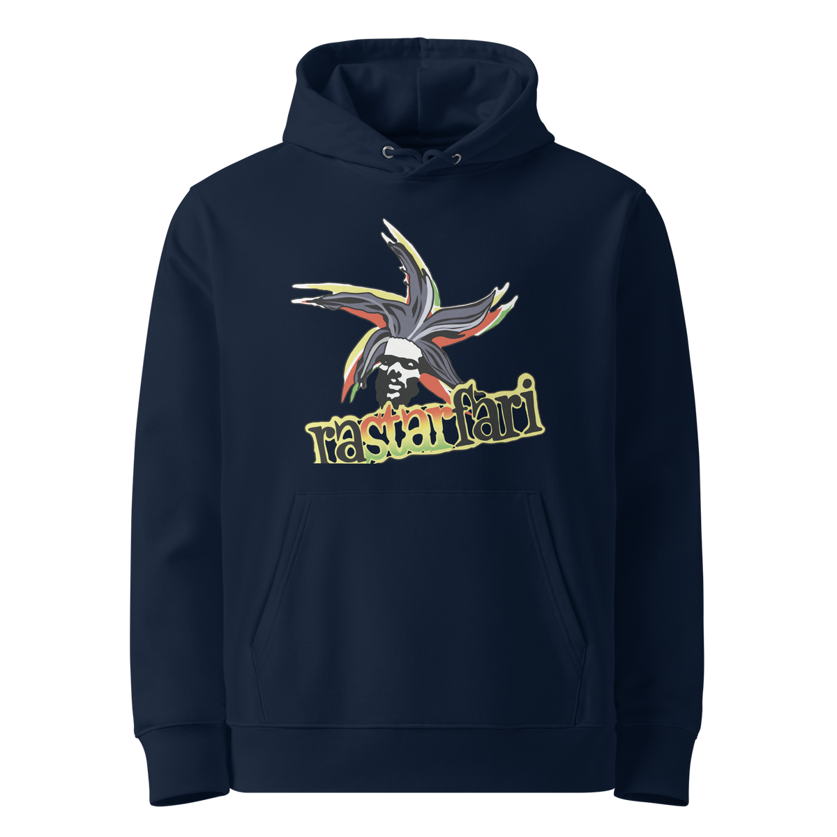 RASTARFARI hoodie, French Navy, front view.