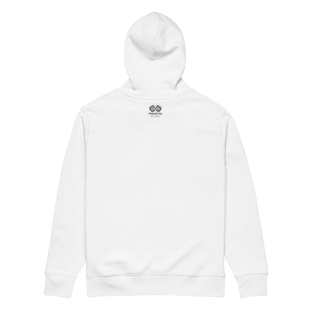 O 💛 W hoodie, White, back view.
