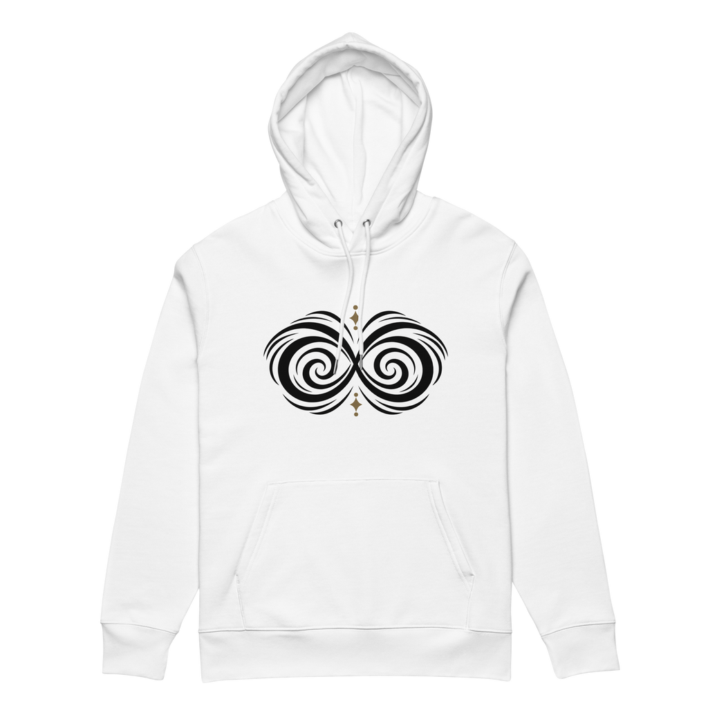MIRROR CURL hoodie, White, front view.