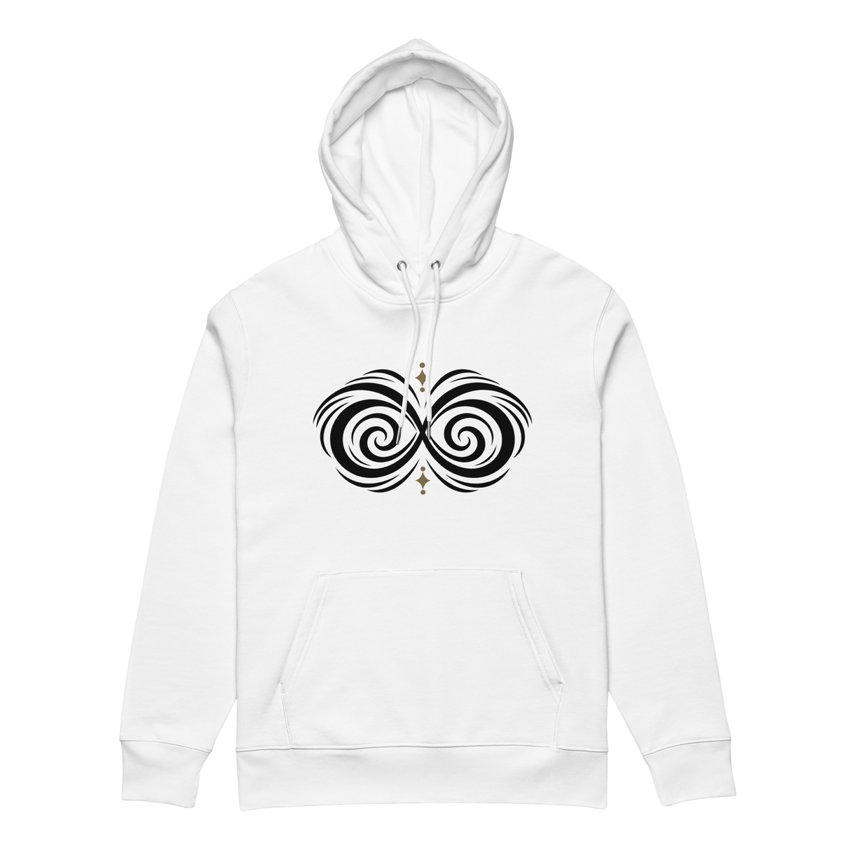 MIRROR CURL hoodie, White, front view.