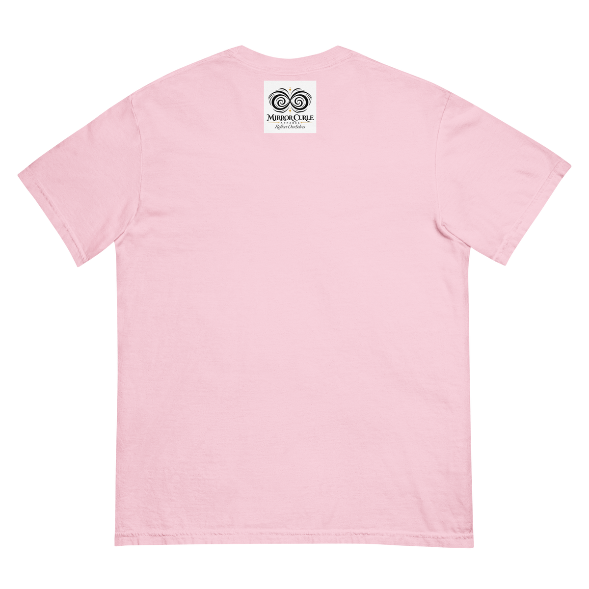 I STAND REMEMBERED T-shirt, Blossom, back view with the Mirror Curle Apparel mark below the collar.