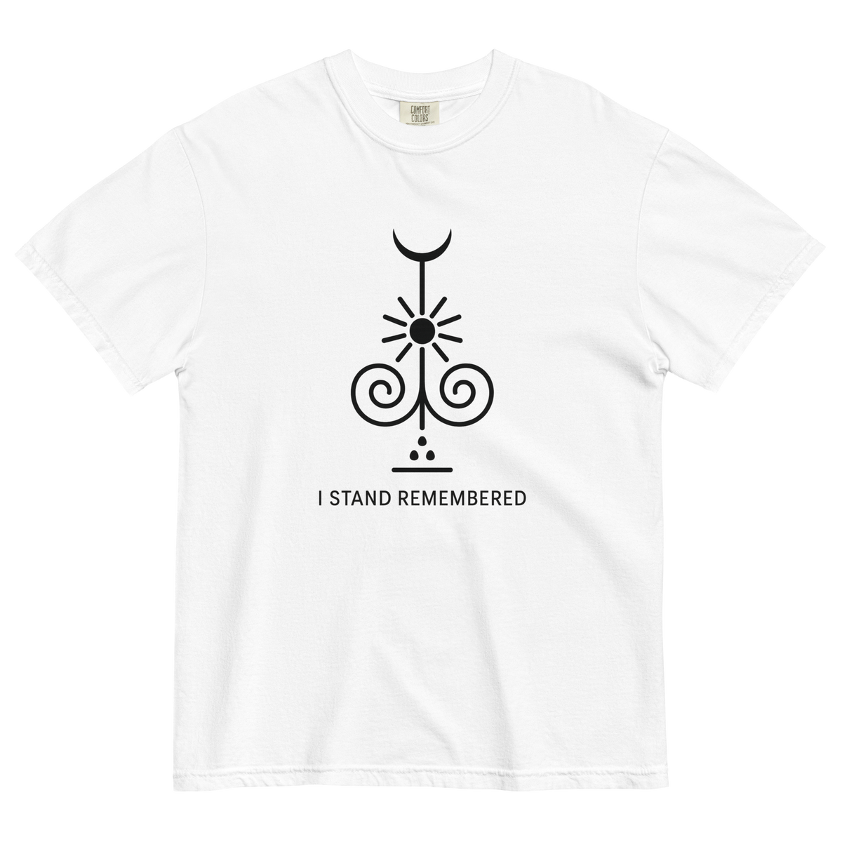 I STAND REMEMBERED T-shirt, White, front view.