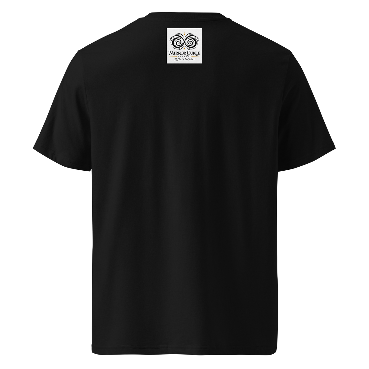 EYETAL T-shirt, Black, back view with the Mirror Curle Apparel mark below the collar.