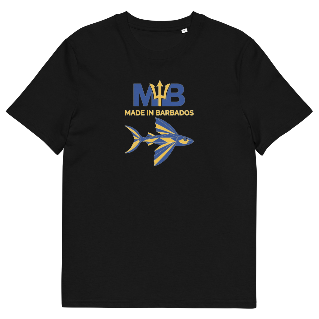 MADE IN BARBADOS — COLOR organic cotton T-shirt, Black, front view.