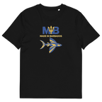 MADE IN BARBADOS — COLOR organic cotton T-shirt, Black, front view.