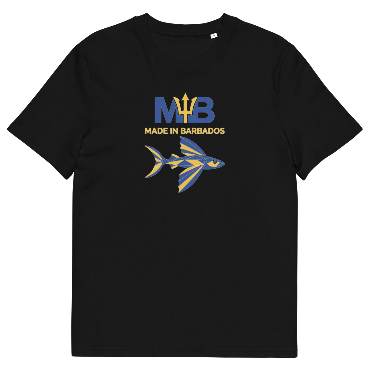 MADE IN BARBADOS — COLOR organic cotton T-shirt, Black, front view.